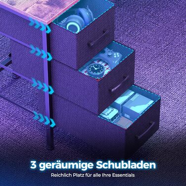 Г-подібний ігровий стіл на сім столів зі світлодіодним освітленням та розетками, кутовий стіл з 3 тканинними шухлядами та місцем для зберігання, комп&39ютерний стіл для домашнього офісу та ігор на ПК, рустикальний коричневий, 13513588 см, вінтажний коричн