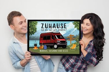 Персоналізований килимок для дверей з іменем для родини з кемпера - Дім там, де ми паркуємося - нековзний та миється - чорний - 60x40 см