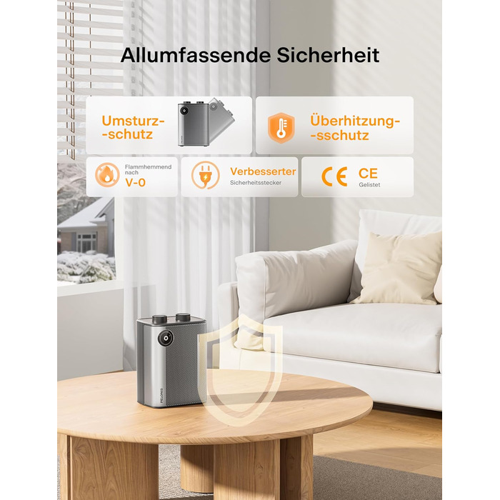 Керамічний міні-вентилятор PELONIS 2000 Вт, 2 режими швидкого нагрівання, 3 режими нагріву вентилятор, тихий настільний обігрівач із захистом від перегріву та перекидання для офісу, столу та домашнього офісу 25A Чорний 25a