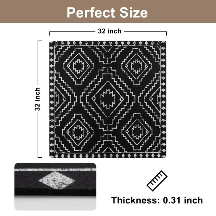 Сходинки OJIA, нековзні, килимок у тон для дерев&39яних сходинок, квадратні сходинки Capet, гумова підкладка, доріжка для сходів, нековзний килимок для сходової площадки, 81,3 x 81,3 см (прямокутні), чорний/марокканський 1