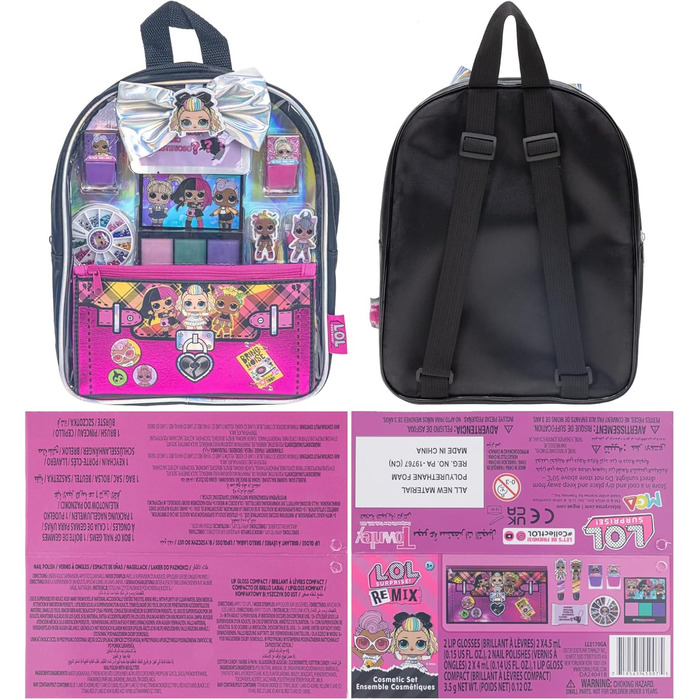 Набір рюкзаків із косметикою, включаючи бальзам для губ, лак для нігтів, пилочку для нігтів, банти для волосся, піжамні набори, макіяж, для дітей віком від 3 років, бантик-сюрприз Lol.