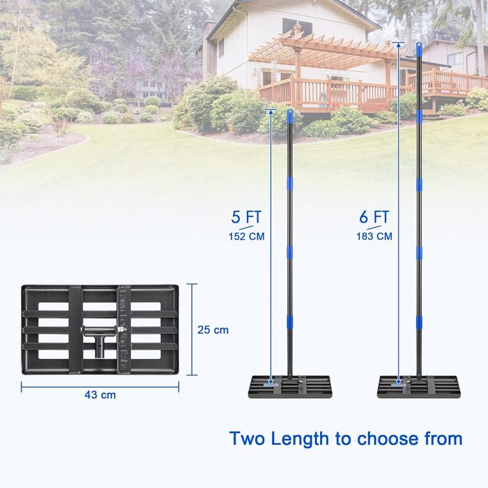 Гребінь для вирівнювання газону Rasenrechen, 152 см - з гладкими краями для розрівнювання трави та розподілу ґрунту. Міцний інструмент для планування ґрунту для саду та догляду за газоном.