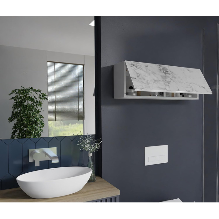 Шафа для ванної кімнати PLATAN ROOM шириною 80/120/160/200/240, меблі для ванної кімнати, настінна шафа з відкидними дверцятами, глянцевий матовий білий (білий матовий/мармуровий глянець, 80 x 30 x 25 см), білий матовий/мармуровий глянець, 80 x 30 x 25 см