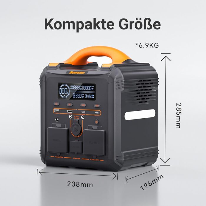 Портативна електростанція Newsmy потужністю 700 Вт, акумулятор LMFP 551 Втгод, РК-дисплей, швидка зарядка від 0 до 100 за 1,2 години для кемпінгу, садових вечірок, кемперів та надзвичайних ситуацій
