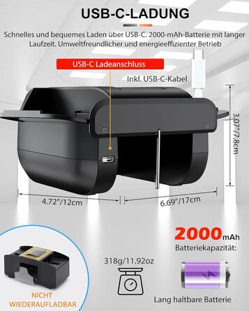 Автоматичний мішальник карт, електричний, з USB-C підзарядкою 2000mAh для 1-2 колод Тихий режим, автоматичний/ручний вибір Сумісний з Phase 10, Покером, UNO, Блекджеком, колір - чорний
