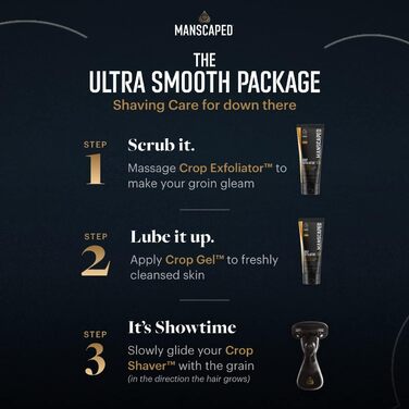 Пакет Ultra Smooth від MANSCAPED, набір для інтимного гоління для чоловіків, включає в себе інтимну бритву The Crop Shaver, змінні леза, гель для гоління Crop Gel і скраб Crop Exfoliator для інтимної зони