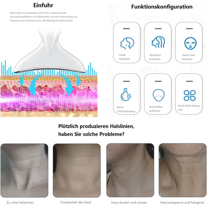 Вібраційний нагрівальний пристрій для краси CooBES, масажер для шиї та обличчя проти зморшок, інструменти для догляду за шкірою EMS проти зморшок, 3 режими нагрівання 45 , пристрій для омолодження шкіри.