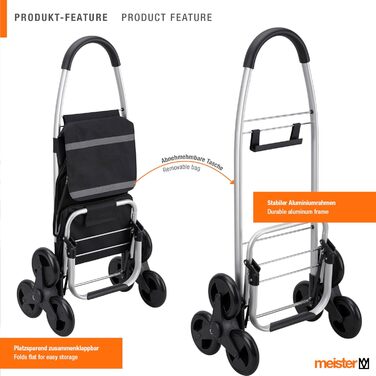 Чорний складаний візок для покупок Meister, 54 5 л подолання 3-х сходинок з термосумкою знімний водонепроникний мішок з гачком для кріплення до візка