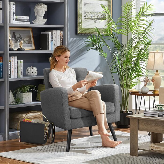 Крісло Yaheetech з підлокітниками, зручне та сучасне, крісло під телевізор, крісло-реклайнер, крісло для вітальні, клубне крісло, диван, вантажопідйомність 136 кг, темно-сірий, темно-сіра поліестерова тканина