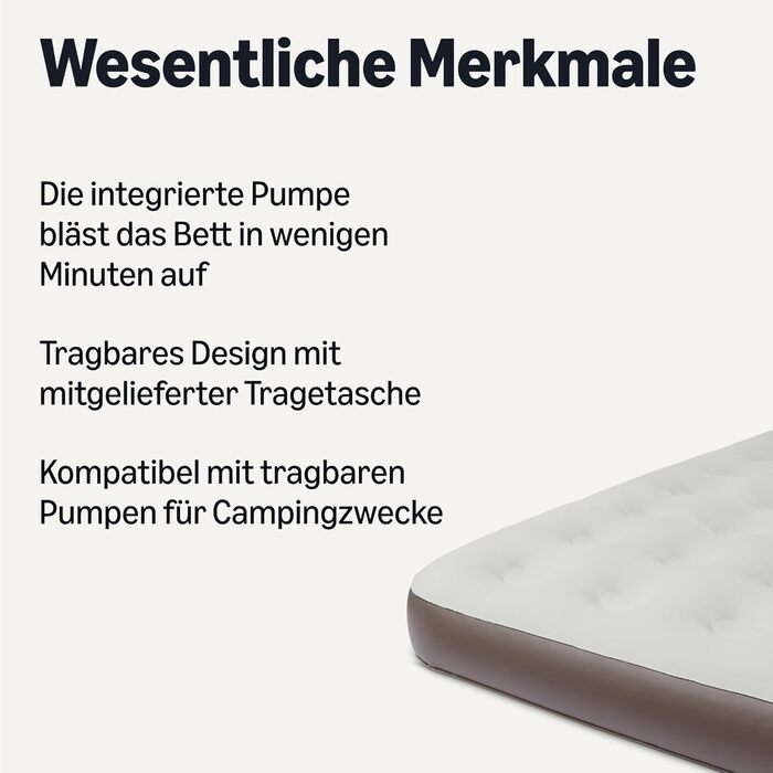 Електричний надувний матрац Storeo Basics - вбудований насос, портативний надувний матрац із сумкою для перенесення, розмір &quotqueen-size&quot 203x152x25 см