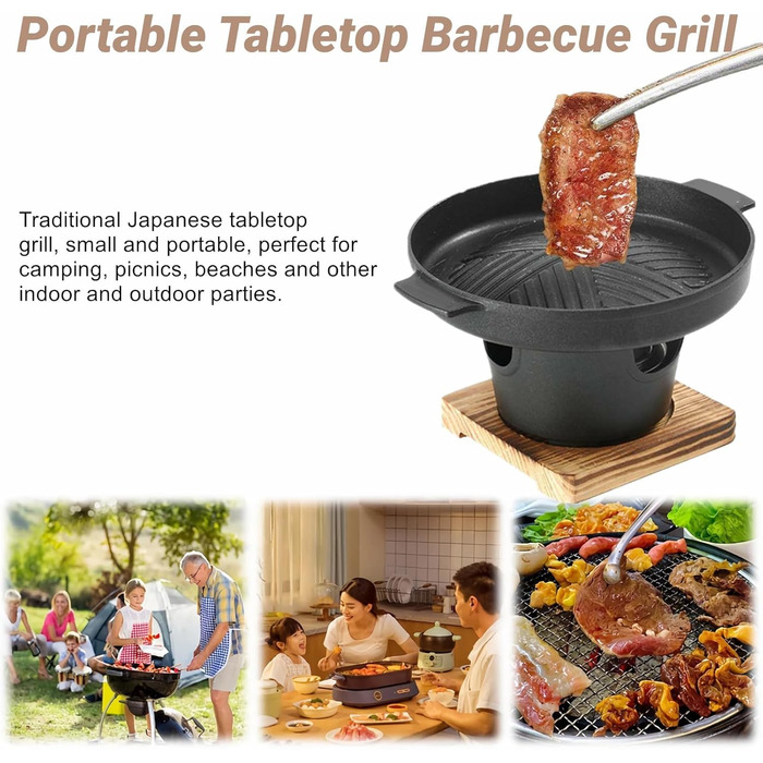 Кемпінговий гриль, чорний міні-стильний антипригарний портативний маленький вугільний гриль для кемпінгу, пікніків, подарунків на новосілля (19,5 см) Hn Bbq18a