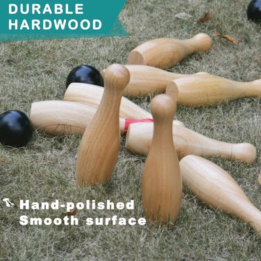 Дерев&39яний набір для боулінгу з пляшками для метання, гра на газоні для всієї родини, ігровий набір з сумкою для перенесення (В 26 см, 10 кілочків 3 м&39ячі) Висота 26 см, 10 кілочків 3 м&39ячі