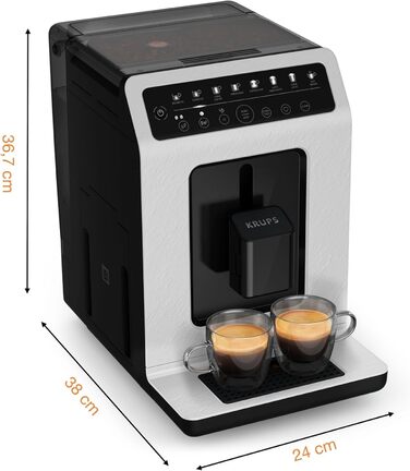 Повністю автоматична кавоварка Krups Evidence ECOdesign з молочною трубкою, 8 напоїв, функція 2 чашки, перероблений матеріал, кавоварка, білий/сланець, EA897A10 білий / грифельний вигляд