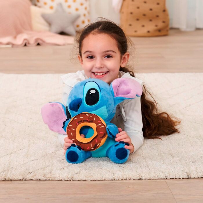 М'яка іграшка Disney Stitch з пончиком плюшевий Stitch з шоколадним пончиком та посипкою, улюблений герой Діснею для фанатів та дітей, блакитний, 25 см, від 0 років