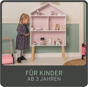 Дерев&39яний ляльковий будиночок "Бандити та ангели", білий та рожевий, сучасна вілла, вік 3, висота 115,5 см включає 47 предметів меблів ляльковий будиночок іграшка для ляльок, висота 115 см