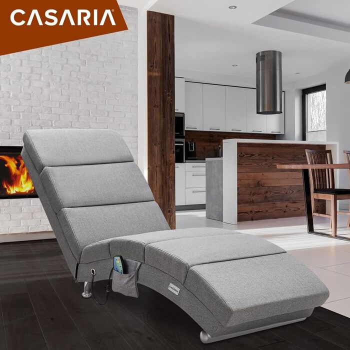Шезлонг Casaria XXL з функцією масажу та підігріву, 186x89x55 см, ергономічний, тканинна оббивка, вантажопідйомність 180 кг, шезлонг для приміщень, крісло для відпочинку, сірий
