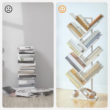 Книжкова полиця HOOBRO у формі дерева, підлогова книжкова полиця з 9 полицями, книжкова полиця для домашнього офісу для зберігання книг та компакт-дисків, міцна та стійка, для вітальні EWT08SJ01G1 34 x 20 x 116 см білий