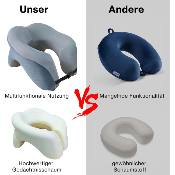 Багатофункціональна подушка для шиї, портативна подушка для подорожей для дорослих, U-подібна подушка для дому, подорожей, офісу та кемпінгу (сіра)