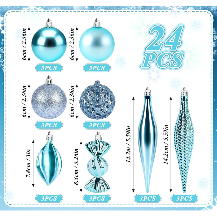 Набір синіх ялинкових кульок 24 шт ilauke