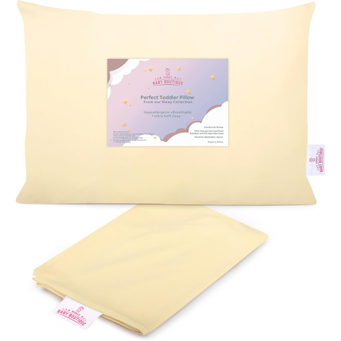Подушка для малюків з ультрам'якою бамбуковою наволочкою, 33 x 45,7 см, ідеальна подушка для сну малюка, 2 роки, дихаюча дитяча по