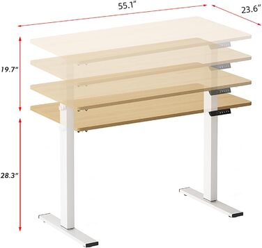 Електричний стіл Soges з регулюванням висоти та функцією пам&39яті для чотирьох індивідуальних варіантів висоти, перевірено TV, міцний сталевий каркас для офісу та дому, 60 x 140 см, тик