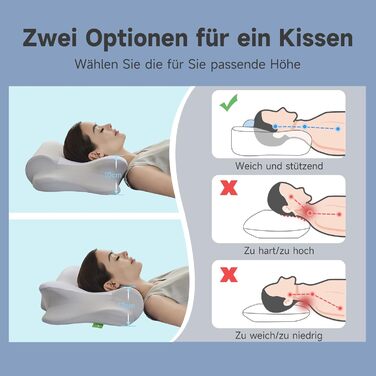 Подушка для шиї Z-hom, ергономічна подушка для шиї з піни з ефектом пам&39яті, подушка для сну на боці, спині та животі, ергономічна подушка для сну на боці (60 x 39 x 10/12 см)