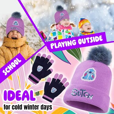 Зимові аксесуари для дівчаток Disney Stitch, дитяча шапка, рукавички, шарф - вибирайте з наборів, подарунки для дітей, фіолетовий набір Stitch з 2 предметів