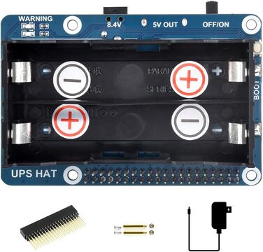 ДБЖ Waveshare HAT Сумісний з джерелом безперебійного живлення Raspberry Pi 5 В Схеми захисту кількох акумуляторів Одночасний заряд і вихідна потужність ДБЖ HAT (EN)