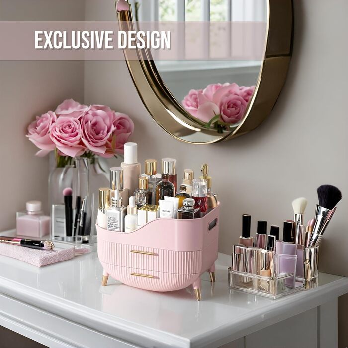 Органайзер для макіяжу Kousee з шухлядами, органайзер для догляду за шкірою для туалетного столика, коробка для зберігання з ручкою, велика вітрина для косметики для комода, стільниця для ванної кімнати кольору м&39ятно-зеленого