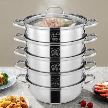 Пароварка 30 см, 5-ти ярусна пароварка з нержавіючої сталі зі скляною кришкою Індукційна каструля Пароварка підходить для всіх тип