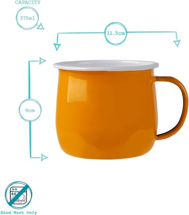 Кольорові емальовані кухлі Argon Tableware - 375 мл - Упаковка з 6 шт. - Жовто-помаранчеві 11,5 x 9 x 8 см (6 шт. )