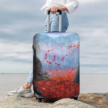 Чохол для валізи Червоне листя, камяний мох - еластичний захист від подряпин та пилу, чорний, розмір 85