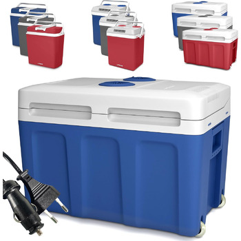 Л, ручка, 12/220В, автомобіль, розетка, прохолодна, функція збереження тепла, синій/антрацит/червоний - Електрична сумка-холодильн