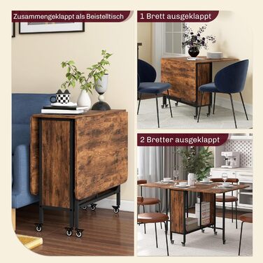 Розкладний обідній стіл HOMCOM, мобільний розкладний стіл з відкритою полицею, обідній стіл, кухонний стіл для невеликих приміщень, кухня, їдальня, 130 x 80 x 74 см, рустикальний коричневий