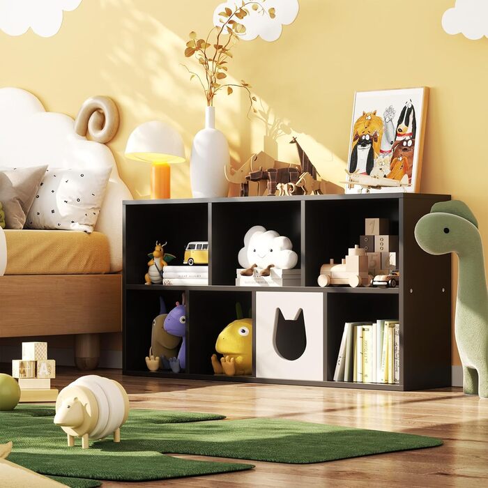 Книжкова шафа, книжкова полиця, з 7 відділеннями, офісна полиця, кубічна полиця, окремостояча полиця, для вітальні, спальні, офісу, дитячої кімнати, чорна