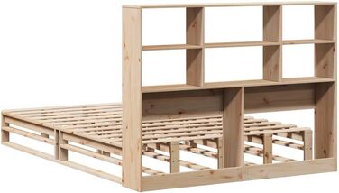 Ліжко vidaXL з масиву дерева, ліжко з книжковою полицею (матрац не входить до комплекту), дерев&39яний каркас ліжка з рейковою основою, ліжко з палет, двоспальне ліжко для спальні, 140x190 см, коричневий колір.