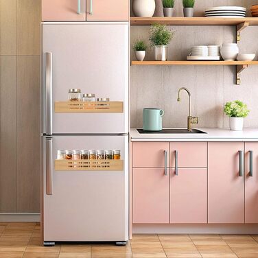 Секційна бамбукова підставка для спецій настінна з гвинтом, клейка наклейка бамбукова підставка для спецій тримач для спецій можна використовувати на дверцятах шаф або холодильника, стоячи або підвішуючи, для дому, офісу, кухні, ванної кімнати, 2-