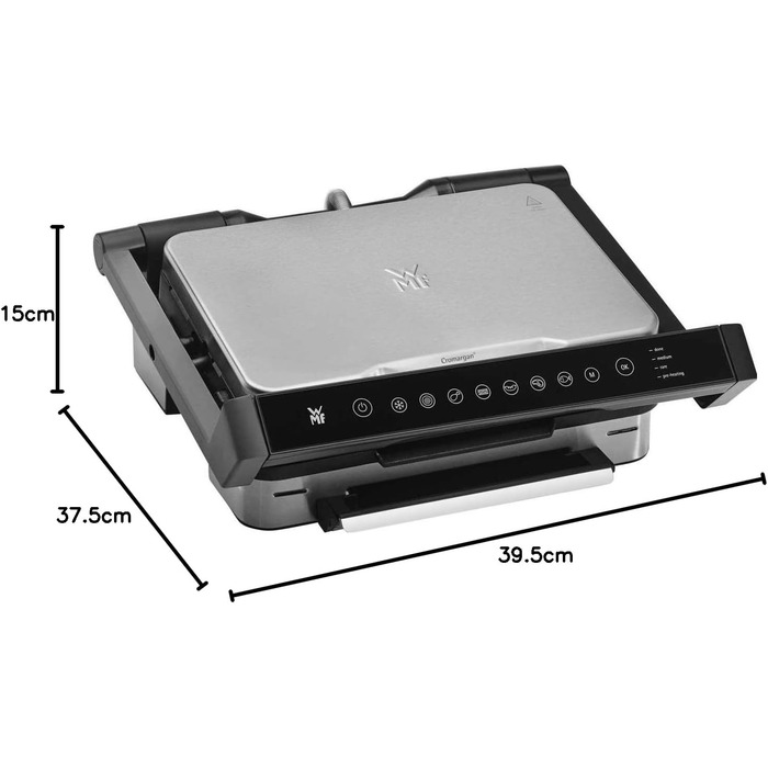 Електрогриль 2000 Вт, 6 програм, сенсорна технологія, пластини з покриттям, гриль Panini, нержавіюча сталь матова