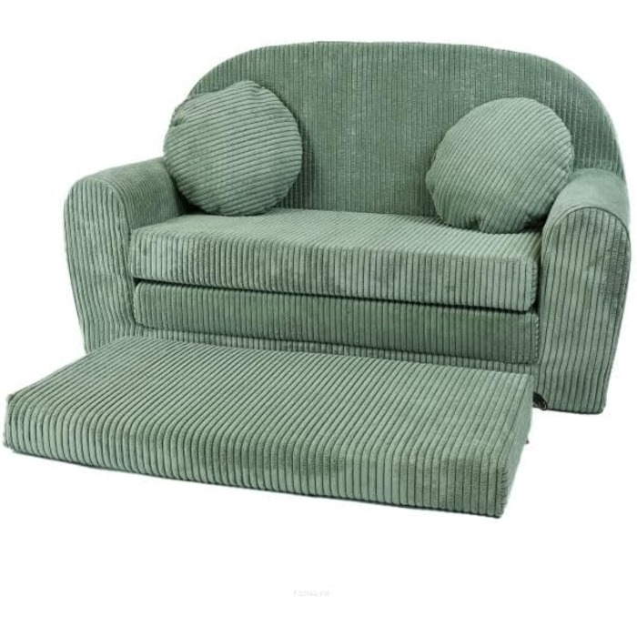 Дитячий диван, Складаний, М&39який - Ігровий диван з розсувною функцією 96x57x48 см - Дитячий диван з функцією сну - М&39який розкладний диван, сертифікований Oeko-TEX, вкл. 2 подушки, Світло-зелений