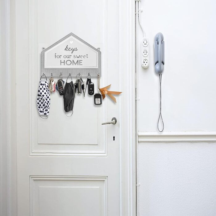 Дерев'яна ключниця Echehi з 7 гачками, самоклеюча або свердлильна, двостороння установка, ключниця, ключниця для дому (сіра) 7 сір