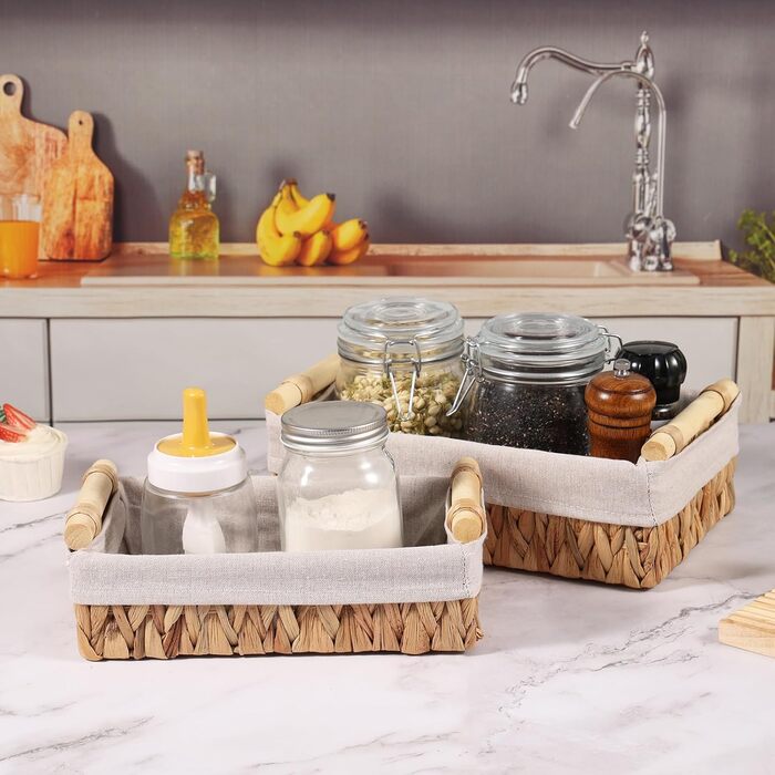 Плетені кошики для зберігання з ручками, комплект кошиків для ванної кімнати з 2 предметів з ротанга, плетені кошики з полицями ручної роботи, кошик для зберігання рушників та туалетного паперу, водяний гіацинт