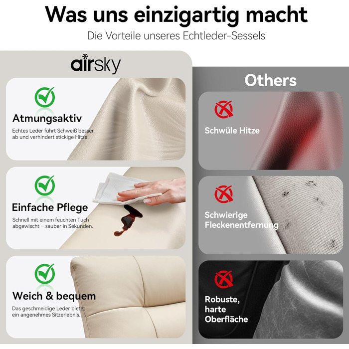 Крісло-гойдалка AIRSKY, крісло-гойдалка, крісло для телевізора зі справжньої шкіри з функцією відкидання, крісло для кінотеатру, крісло для літніх людей, крісло для телевізора з функцією сну, ручне регулювання, крісло-гойдалка, крісло-гойдалка, вітальня, 