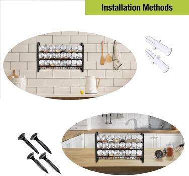 Підставка для спецій, 24 банки для спецій, 3-рівневий органайзер з металевим каркасом, з етикетками, індивідуальними кришками та дозаторами (Модель 2)