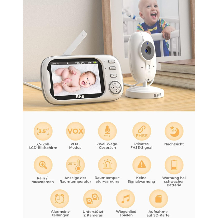 З камерою 3,5-дюймовий відеоняня з режимом VOX Функція нічного бачення внутрішнього зв&39язку Колискові