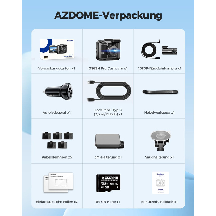 Відеореєстратор автомобільний передній задній 4K/2.5K GPS WiFi відеореєстратор зі Starvis, SD-карта 64GB, автомобільна камера, моніторинг паркування, супер нічне бачення, WDR, широкий кут 170, G-сенсор, циклічний запис, GS63H Pro