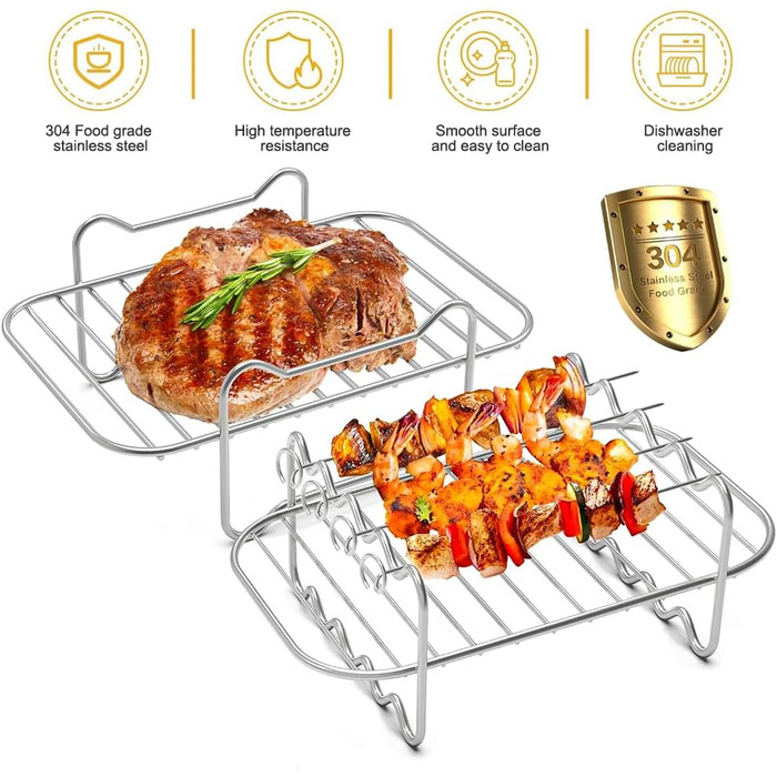 Аксесуар для фритюрниці для подвійної аерофритюрниці Ninja Foodi AF500uk Flexdrawer 10.4 л - 2 шт. и Стійка для фритюрниці з 5 шашликами, решітка для приготування їжі з нержавіючої сталі 304