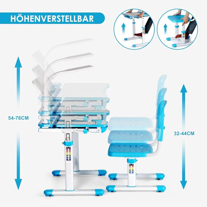 Дитяча парта JOYLDIAS регульована по висоті, шкільна парта молодіжна з лампою, дитяча парта зі стільцем і шухлядою вкл. безкоштовн