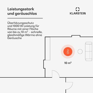 Електричний обігрівач Klarstein, конвекторний обігрівач з колесами, портативний електричний обігрівач, енергозберігаючий, тонкий, тихий електричний обігрівач, окремостоячий електричний радіатор з термостатом, 1000 Вт - до 20 м, чорний