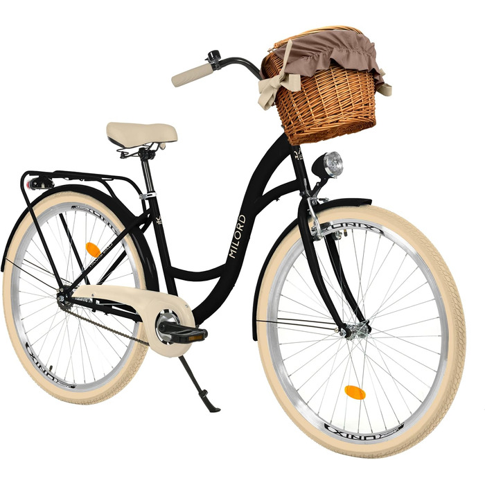 Дюймовий велосипед з однією швидкістю, чорно-кремовий, комфортний, з кошиком та заднім багажником, голландський велосипед, жіночий велосипед, міський велосипед, ретро, вінтаж, 26-