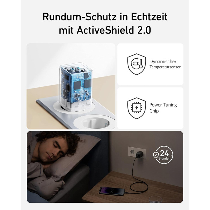 Зарядний пристрій Anker USB C 47 Вт, зарядний пристрій 523 (Nano 3), компактний із швидким зарядним пристроєм GaN на 2 порти для i